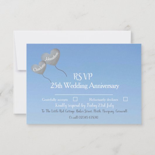 25周年結婚記念日の銀の招待状カードにお返事を 出欠カード (裏面)