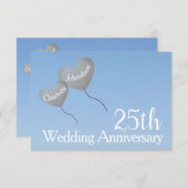 25周年結婚記念日の銀の招待状カードにお返事を 出欠カード (正面/裏面)