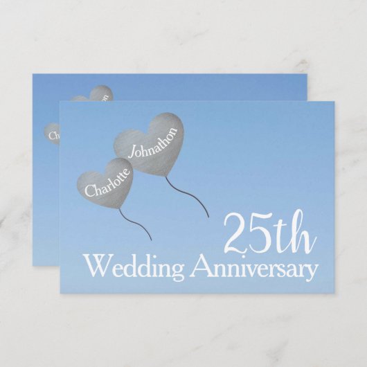 25周年結婚記念日の銀の招待状カードにお返事を 出欠カード (正面/裏面)