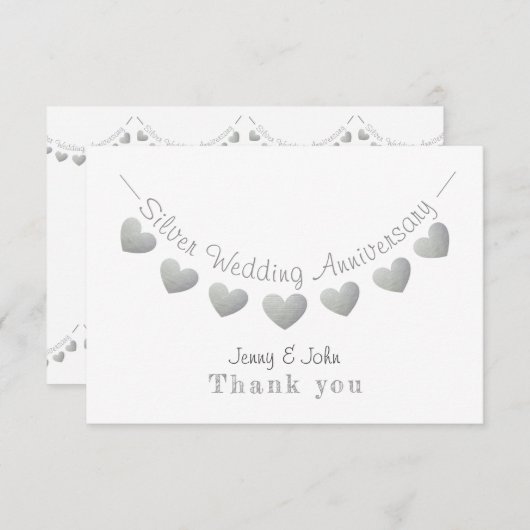 25周年結婚記念日の銀色のバンティング感謝メッセージ サンキューカード (正面/裏面)