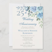 25周年結婚記念日の青い花のエレガントなパーティー 招待状 (正面)