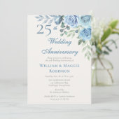 25周年結婚記念日の青い花のエレガントなパーティー 招待状 (スタンド正面)