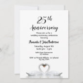 25周年結婚記念日の2羽の愛に満ちた白いスワン 招待状 (正面)
