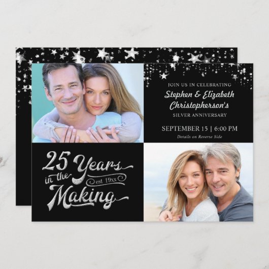 25周年結婚記念日のThen&Now写真のスターたち 招待状 (正面/裏面)