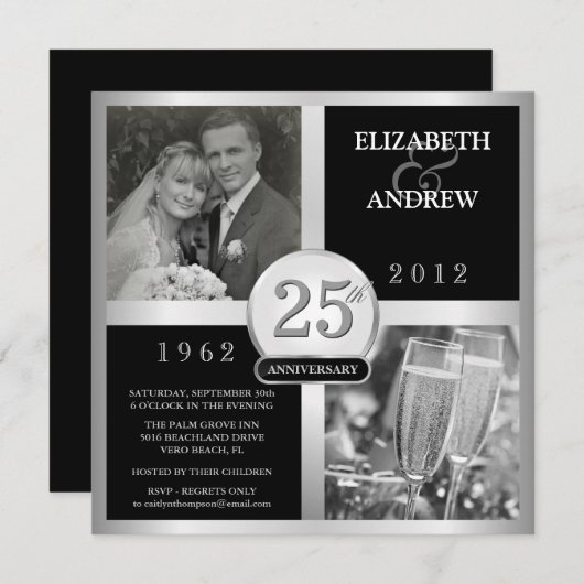 25周年結婚記念日エレガント写真招待状 招待状 (正面/裏面)