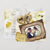 25周年結婚記念日ゴールデンハートロケットフレーム 招待状 (正面/裏面)