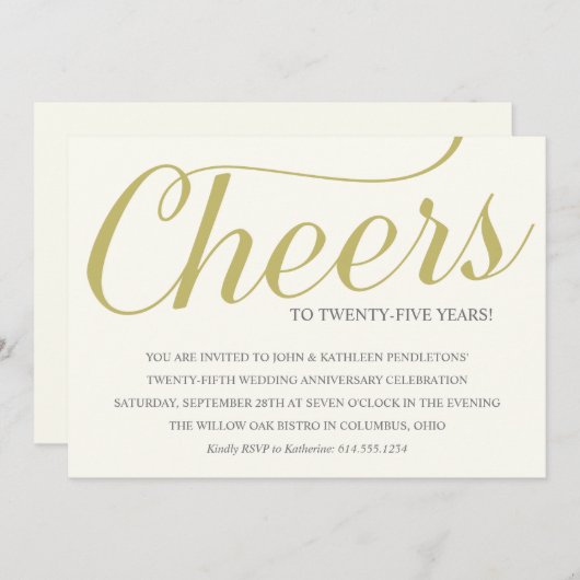 25周年結婚記念日パーティーおめでとう 招待状 (正面/裏面)