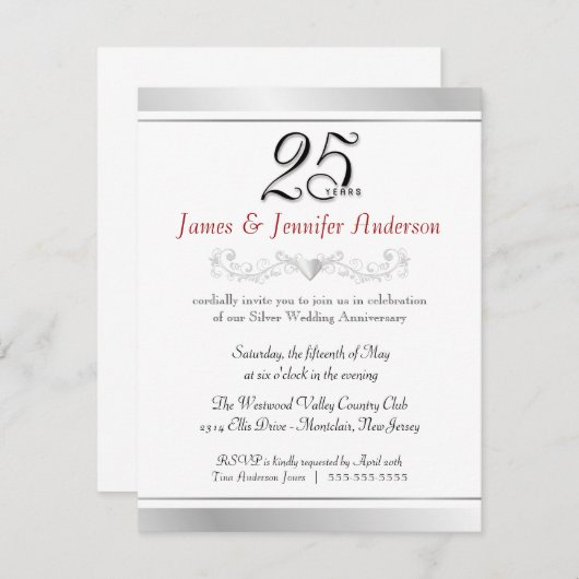 25周年結婚記念日パーティーの招待状 招待状 (正面/裏面)