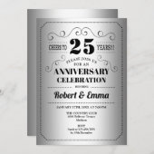 25周年結婚記念日パーティー - シルバー ブラック 招待状 (正面/裏面)