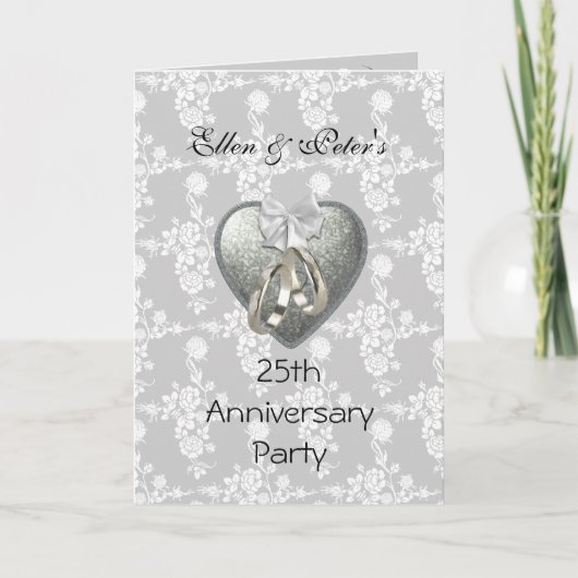 25周年結婚記念日パーティー シルバー 招待状 (正面)