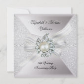 25周年結婚記念日パーティー ラ lace パールホワイト 招待状 (正面)