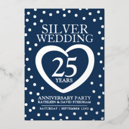 25周年結婚記念日パーティー 青と銀 箔招待状