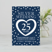 25周年結婚記念日パーティー 青と銀 箔招待状 (立ち正面)