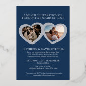 25周年結婚記念日パーティー 青と銀 箔招待状 (裏面)