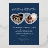 25周年結婚記念日パーティー 青 銀 箔招待状 (裏面)