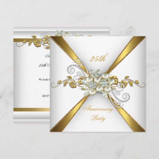 25周年結婚記念日パールゴールドシルバー 招待状 (正面/裏面)