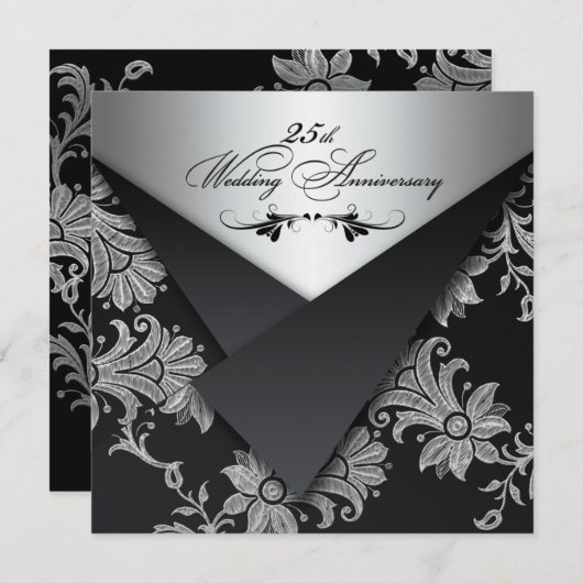 25周年結婚記念日招待状 フェイクフラップ付き 招待状 (正面/裏面)