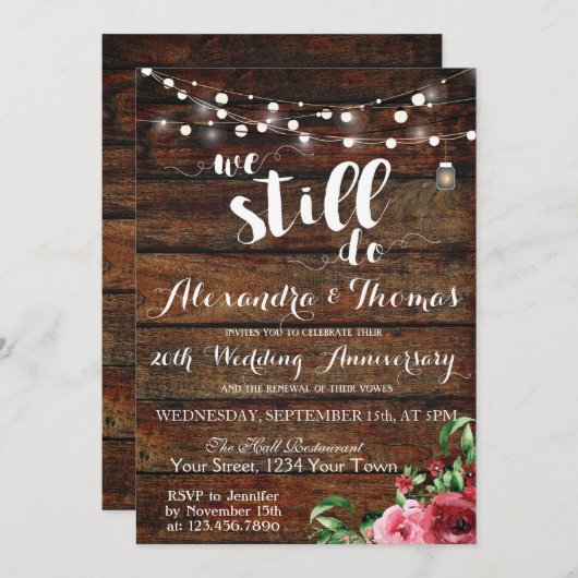 25周年結婚記念日、まだ記念日を祝う 招待状 (正面/裏面)