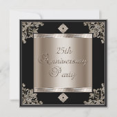 25周年結婚記念日 アートデコ ブラック セピア 招待状 (正面)