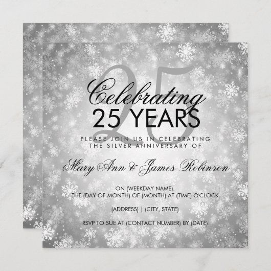 25周年結婚記念日 ウィンター ワンダーランド シルバー 招待状 (正面/裏面)