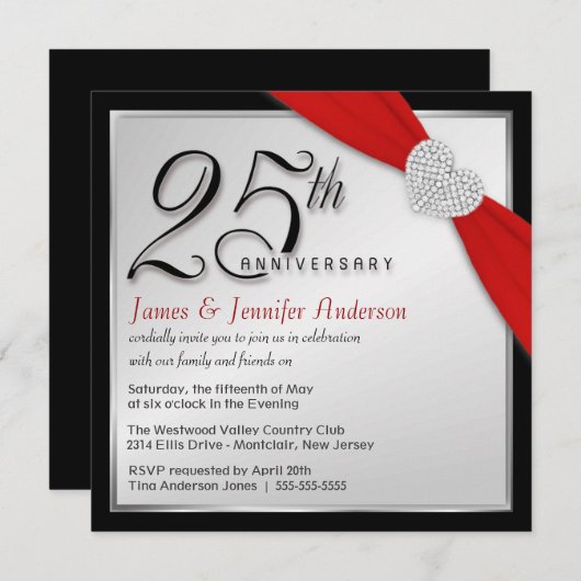 25周年結婚記念日 - エレガントな招待状 招待状 (正面/裏面)