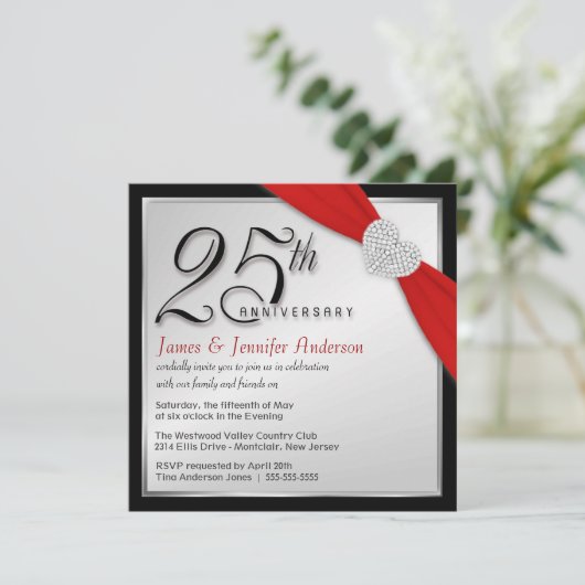 25周年結婚記念日 - エレガントな招待状 招待状 (スタンド正面)