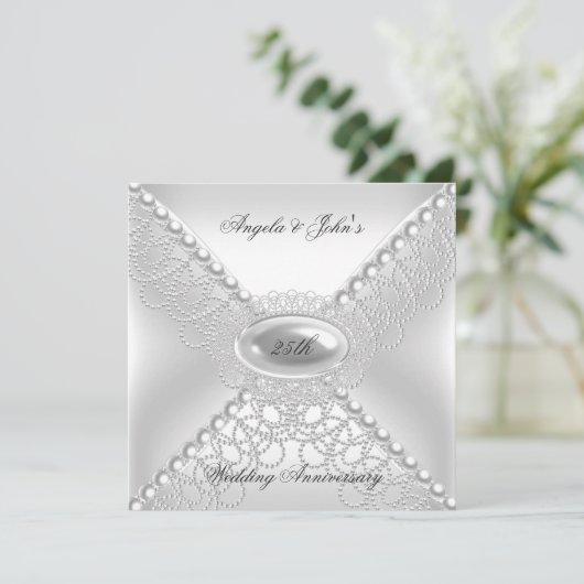 25周年結婚記念日 エレガントパールホワイト 招待状 (スタンド正面)