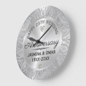 25周年結婚記念日 シルバー＆ダイヤモンド ラージ壁時計 (傾斜)