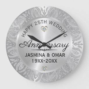 25周年結婚記念日 シルバー＆ダイヤモンド ラージ壁時計