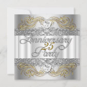 25周年結婚記念日 シルバー ホワイト ゴールド 招待状 (正面)