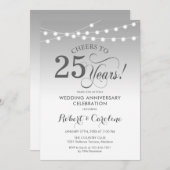 25周年結婚記念日 - シルバー ホワイト 招待状 (正面/裏面)