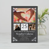 25周年結婚記念日 フォトフレーム付き 箔招待状 (立ち正面)