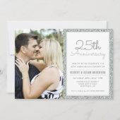 25周年結婚記念日 フォト 偽シルバー グリッター 招待状 (正面)