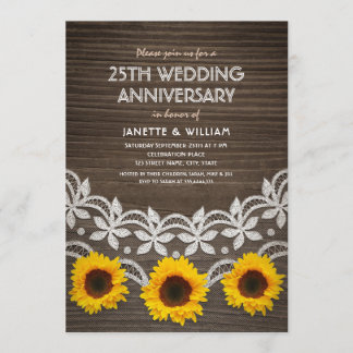 25周年結婚記念日 ラスティックなひまわりとレース 招待状