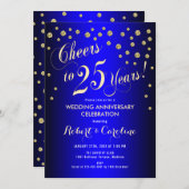 25周年結婚記念日 - ロイヤルブルー & ゴールド 招待状 (正面/裏面)