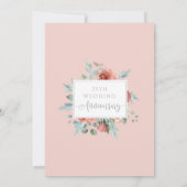 25周年結婚記念日 銀箔 ミント ピンクの花 招待状 (裏面)