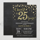 25周年結婚記念日 黒板 ゴールド 招待状 (正面/裏面)