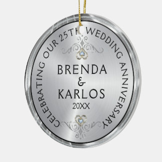 25周年結婚記念銀と白いダイヤモンド セラミックオーナメント