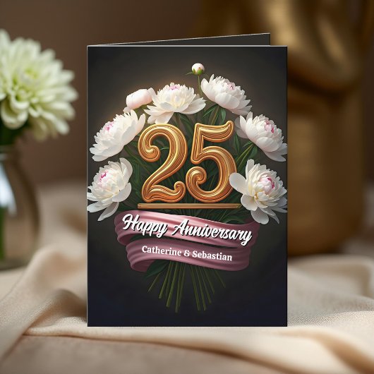 25周年結婚記念 エレガントな白い芍薬 カード