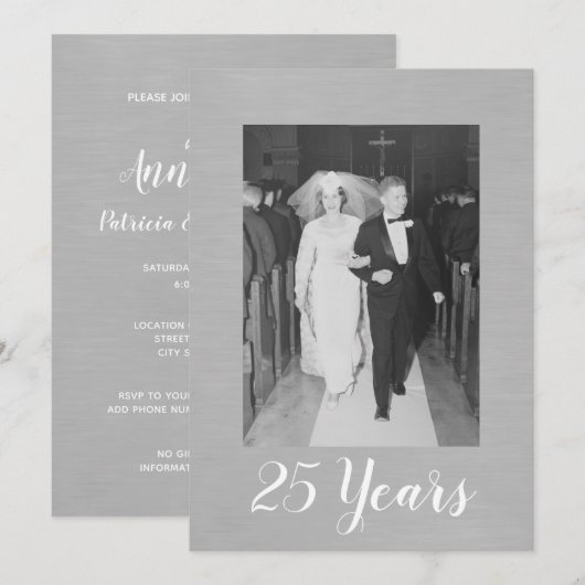25周年結婚記念 フォト ブラシ シルバー 招待状 (正面/裏面)