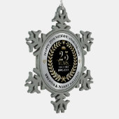 25周年結婚銀グリッターと金ゴールド スノーフレークピューターオーナメント (左)