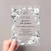 25周年結婚銀花模様澄ん アクリル招待状 (インサイチュ (ポータブル))