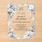 25周年結婚銀花模様澄ん アクリル招待状 (正面)