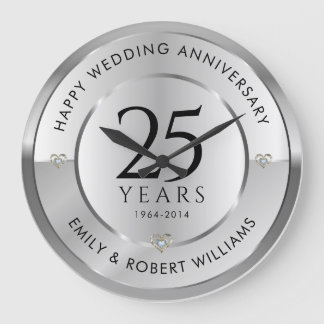 25周年結婚黒銀 ラージ壁時計