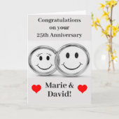 25周年記念かわいいシルバー結婚ズリングや輪 カード (黄色い花)