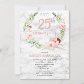 25周年記念のエレガントなローズゴールドの花 招待状 (正面)