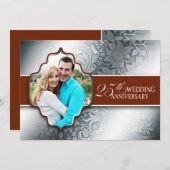 25周年記念のシルバー デザインの写真招待状 招待状 (正面/裏面)