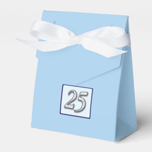 25周年記念のブルー背景にシルバー数字 フェイバーボックス (正面サイド)