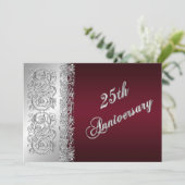 25周年記念のワインレッド、シルバーの装飾の招待状 招待状 (スタンド正面)