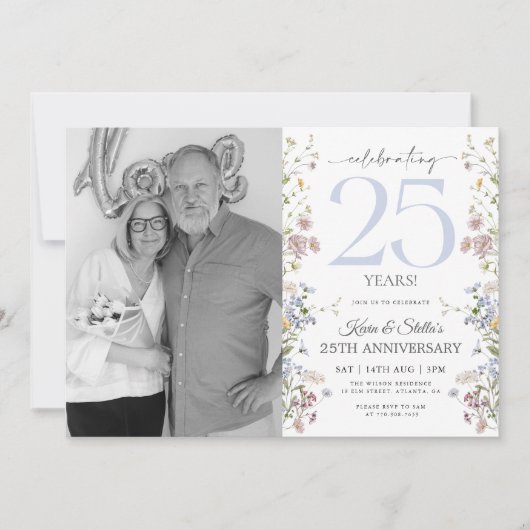 25周年記念の写真付き招待状 ワイルドフラワー 招待状 (正面)